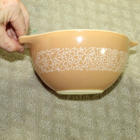 Vtg Pyrex Woodland Mixing Bowl Set of 4 Brown Floral 1970s 441, 442, 443, 444 - Picture 3 of 15